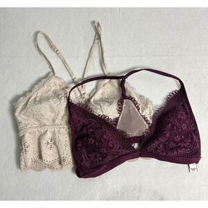 Feminine Aerie Victoria's Secret Women Small Beige Purple Lace Bralette Bundle